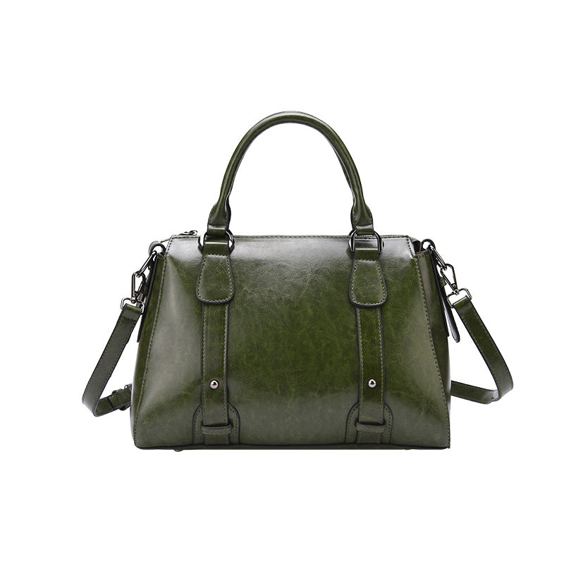 F06-【Genuine leather】 Boston women's bag large capacity classic solid color shoulder crossbody bag multi-compartment handbag