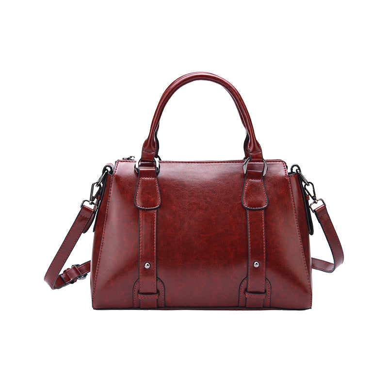 F06-【Genuine leather】 Boston women's bag large capacity classic solid color shoulder crossbody bag multi-compartment handbag