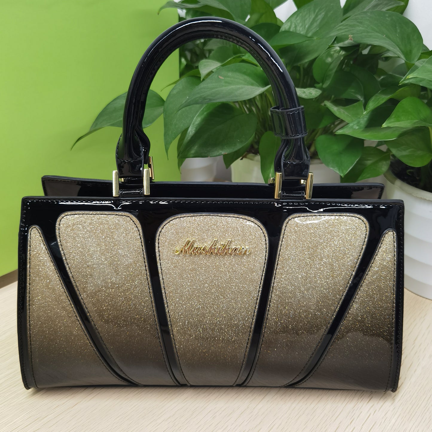 D61-Ladies large capacity snake print leopard print handbag contrast color mom bag glossy patent leather noble shoulder crossbody bag