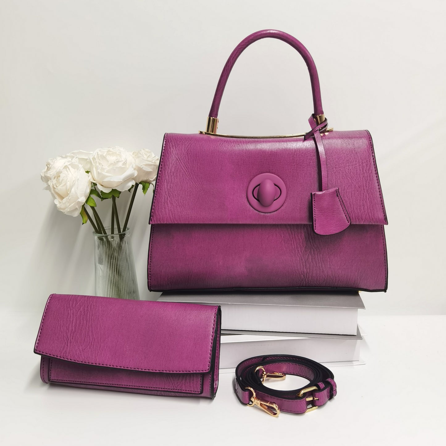 E104-New women's large capacity solid color handbag with wallet multi-compartment tote bag