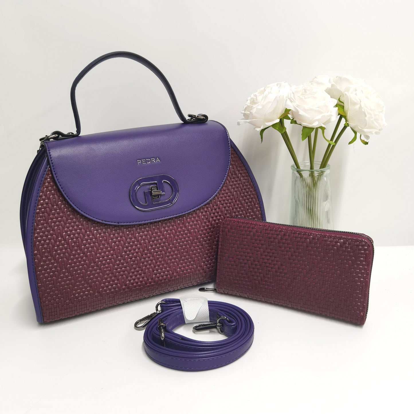 E117-New Women's Colorblock Weaving Pattern Large Capacity Handbag Multi-compartment with Wallet Tote Bag