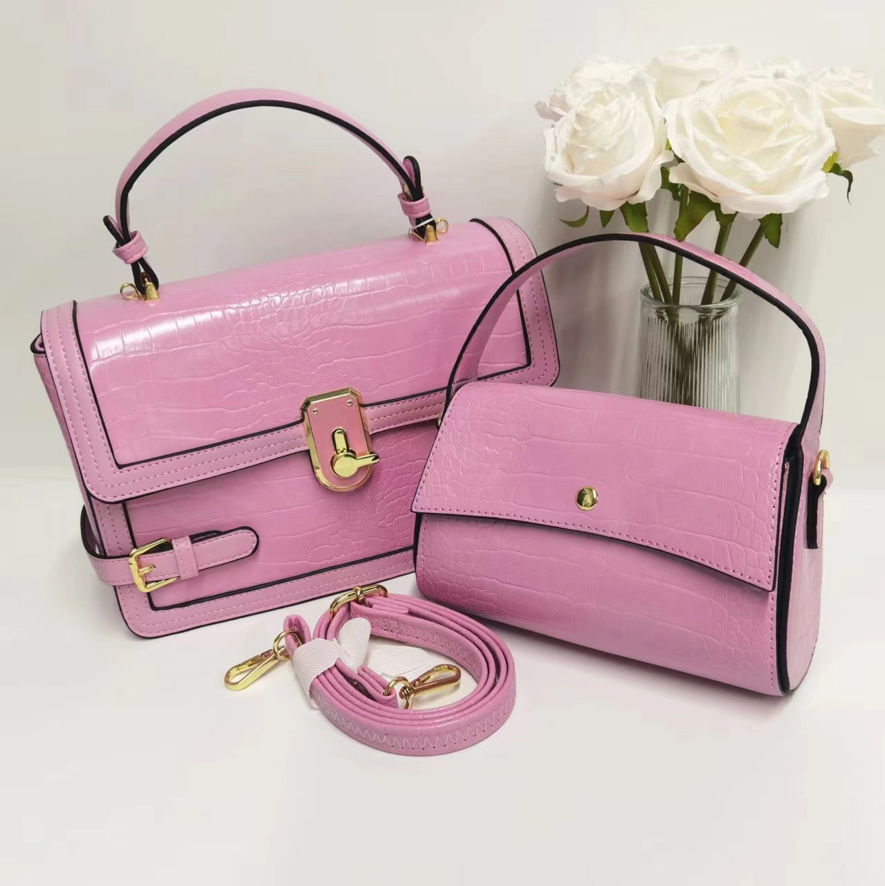 E07-New Women's Large Capacity Stone Pattern Shoulder Crossbody Bag with Wallet Small Square Bag Multi-compartment Handbag