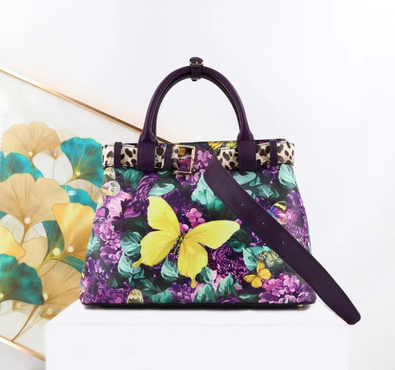 E129-Large Capacity Women's Handbag Multi-compartment Colorful Pattern Tote Bag
