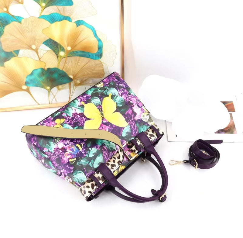E129-Large Capacity Women's Handbag Multi-compartment Colorful Pattern Tote Bag
