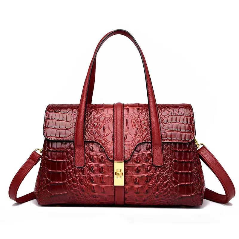 D09-Crocodile pattern women's handbag high-end middle-aged mother bag casual and shoulder crossbody bag