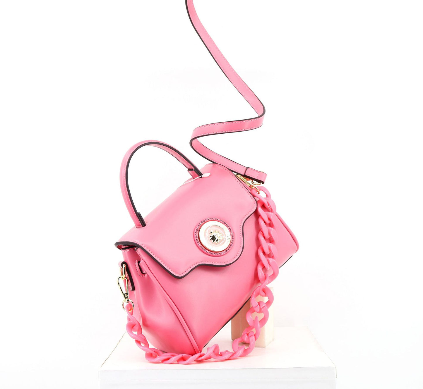 New E145 Women's Acrylic Chain Crossbody Tote Bag - High Quality Hand-held Bag, Kelly Style, Zipper Buckle, Polyester Lining