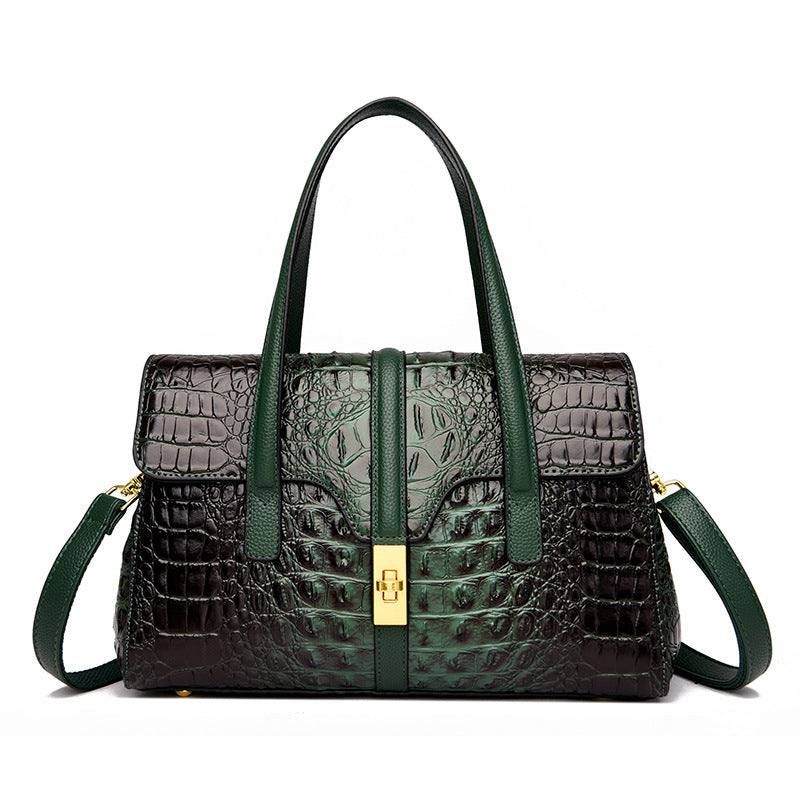 D09-Crocodile pattern women's handbag high-end middle-aged mother bag casual and shoulder crossbody bag