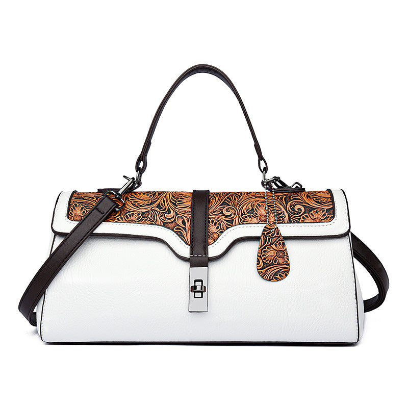 E108-New women's retro soft leather shoulder large capacity crossbody versatile handbag