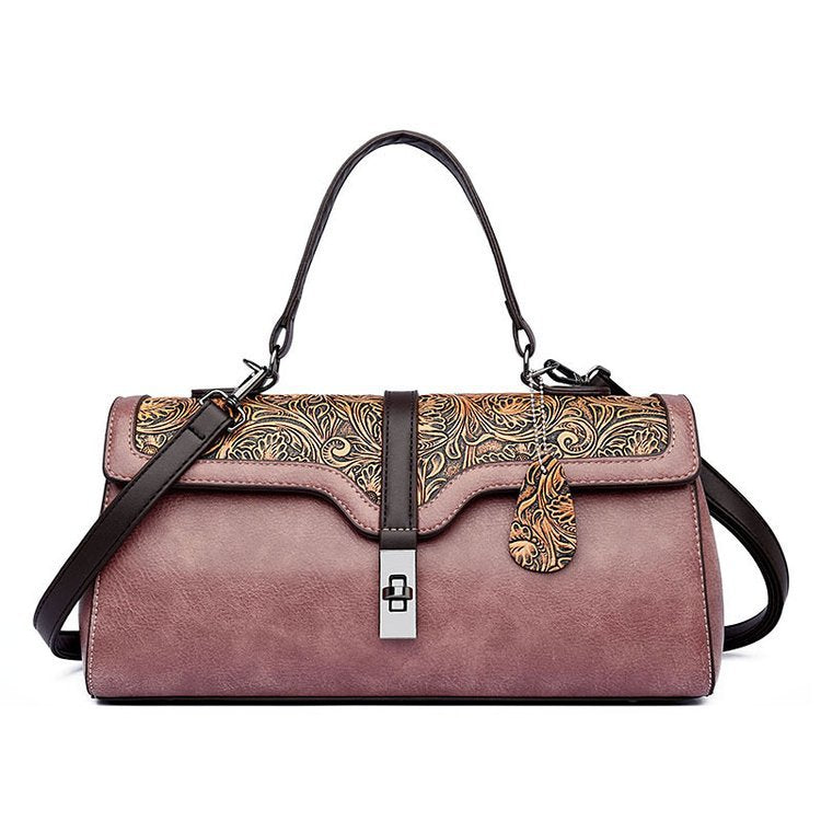 E108-New women's retro soft leather shoulder large capacity crossbody versatile handbag