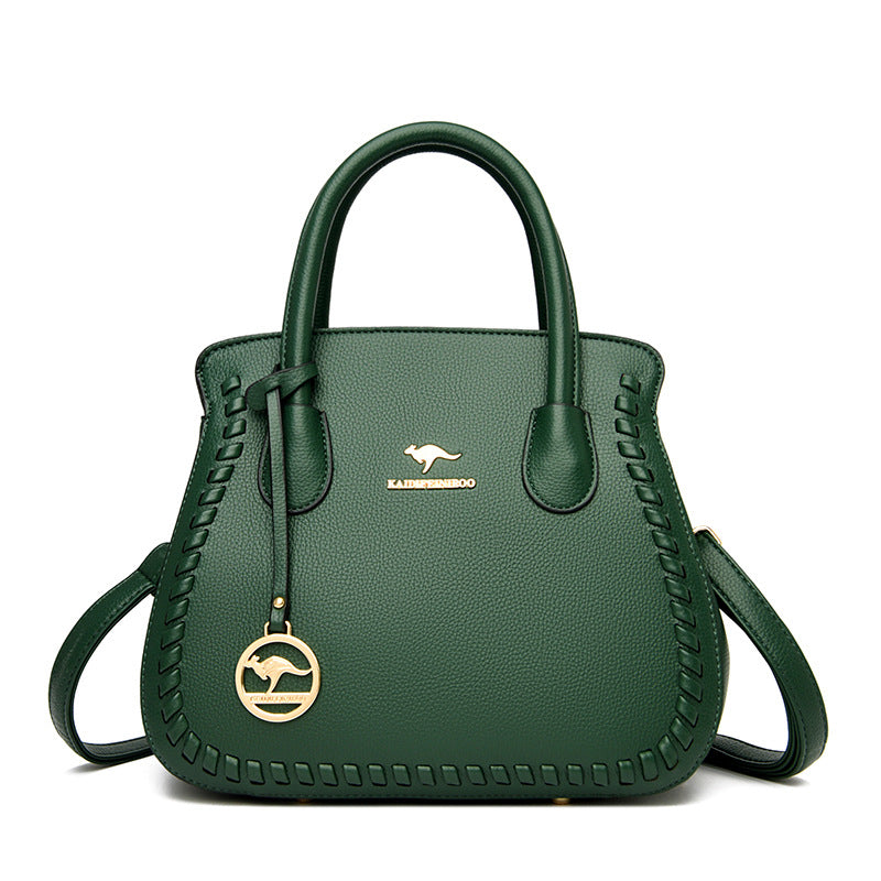 E38-2024 new style women's practical large-capacity shoulder bag kangaroo bag woven crossbody soft leather handbag