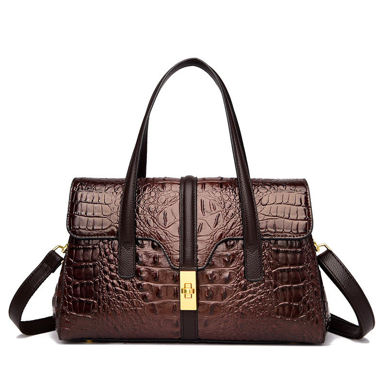 D09-Crocodile pattern women's handbag high-end middle-aged mother bag casual and shoulder crossbody bag