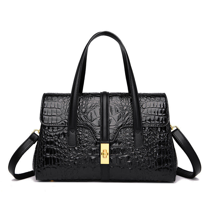 D09-Crocodile pattern women's handbag high-end middle-aged mother bag casual and shoulder crossbody bag