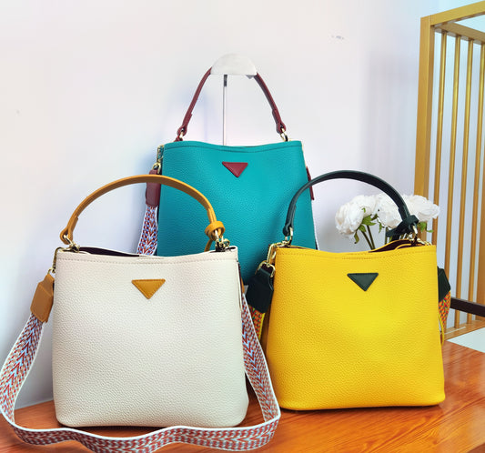 D45-Women's Color Block French Bag Large Capacity Shoulder Crossbody Handbag Tote Bag