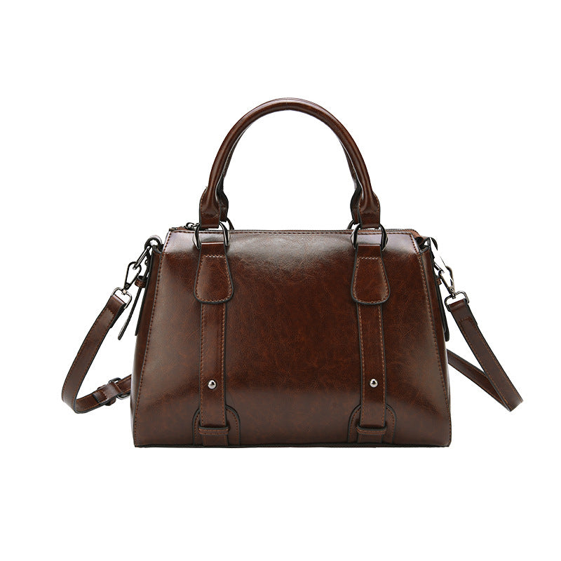 F06-【Genuine leather】 Boston women's bag large capacity classic solid color shoulder crossbody bag multi-compartment handbag