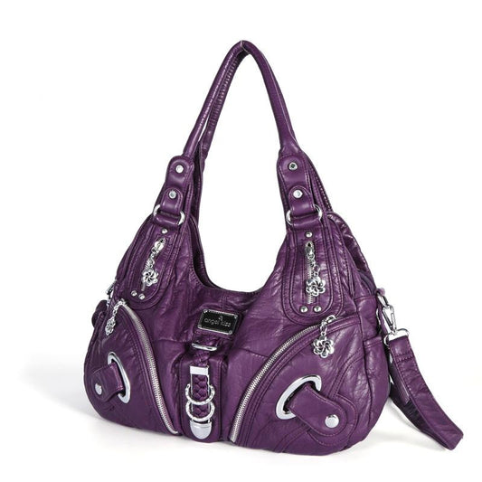E41-New style washed fabric large-capacity shoulder bag soft leather texture retro fashion solid color casual handbag