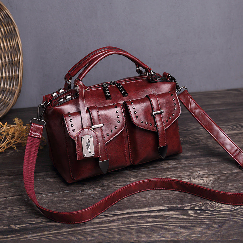 D39-Women's 2024 new large-capacity retro wax handbag shoulder crossbody messenger bag