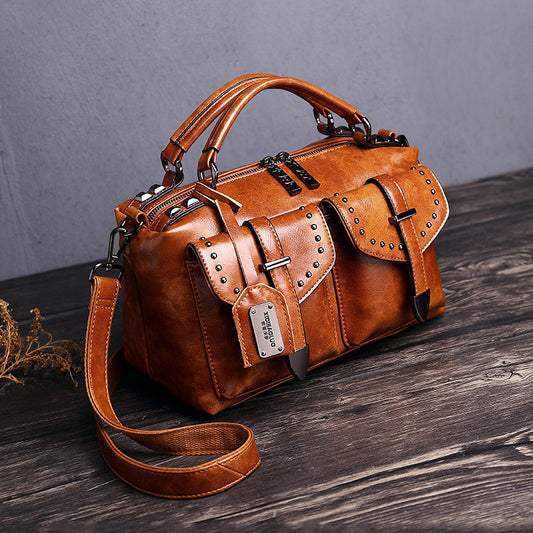 D39-Women's 2024 new large-capacity retro wax handbag shoulder crossbody messenger bag