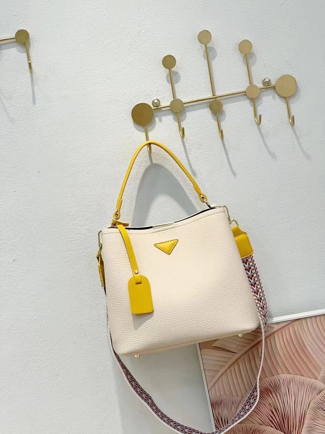 D45-Women's Color Block French Bag Large Capacity Shoulder Crossbody Handbag Tote Bag
