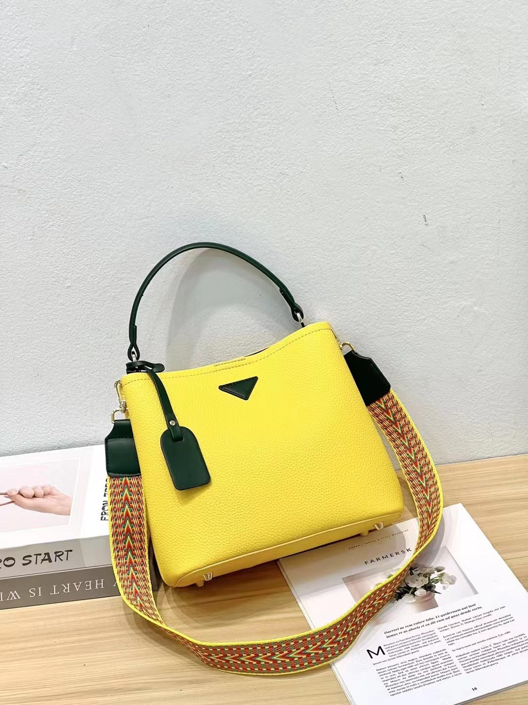 D45-Women's Color Block French Bag Large Capacity Shoulder Crossbody Handbag Tote Bag