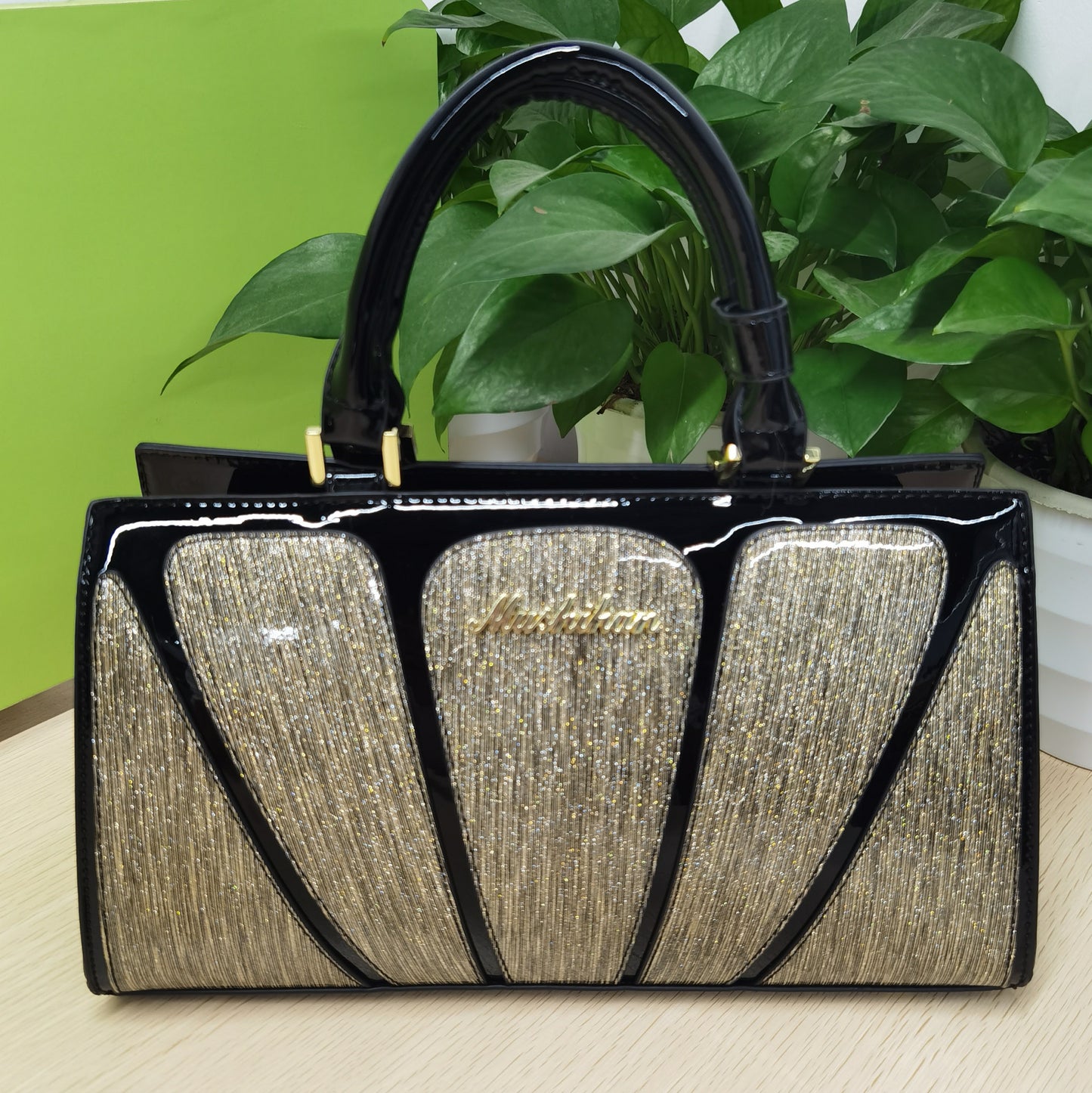 D61-Ladies large capacity snake print leopard print handbag contrast color mom bag glossy patent leather noble shoulder crossbody bag
