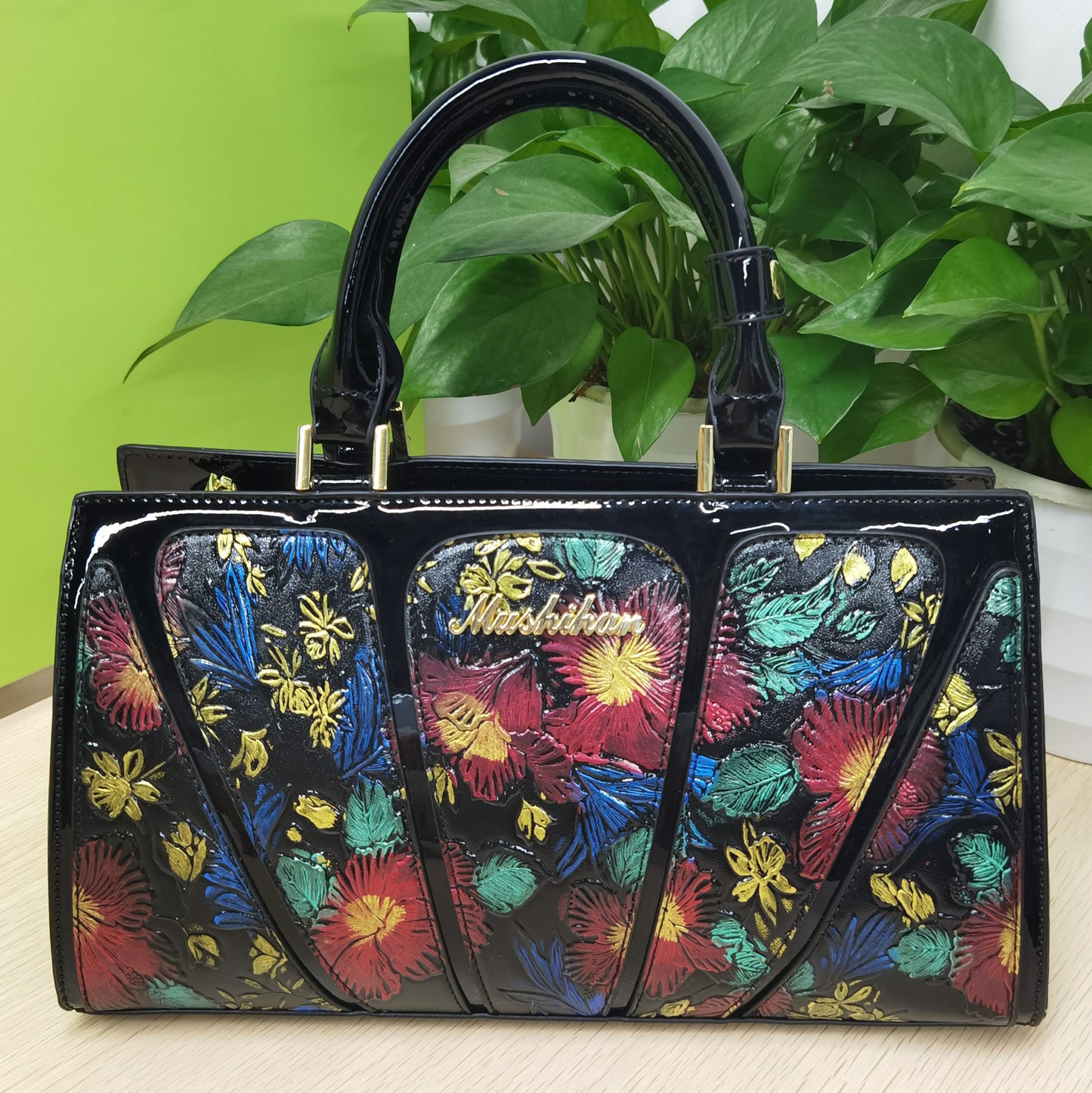 D61-Ladies large capacity snake print leopard print handbag contrast color mom bag glossy patent leather noble shoulder crossbody bag