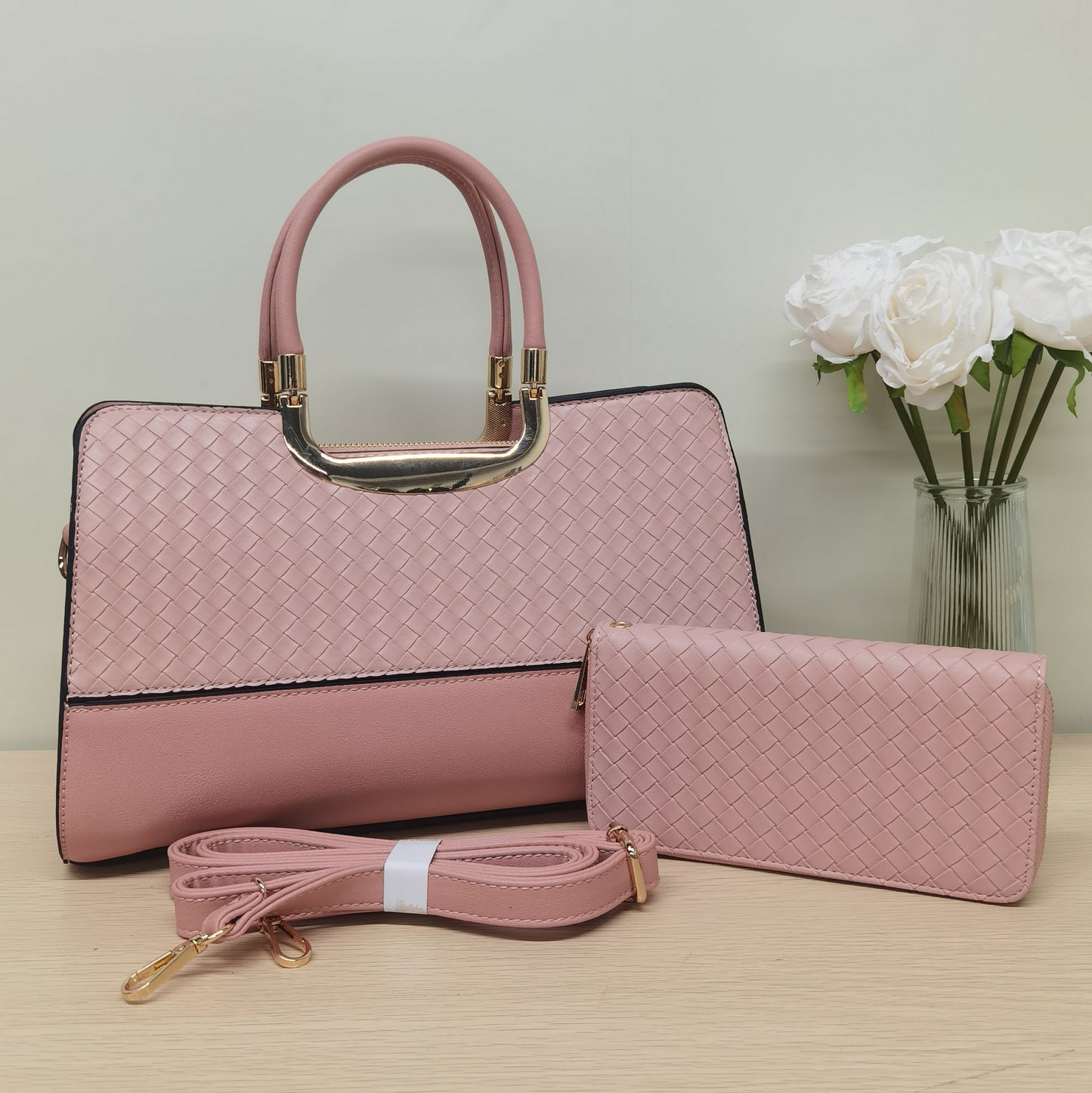 E64-New style women's large capacity handbag with wallet Boston bag woven pattern high quality tote bag