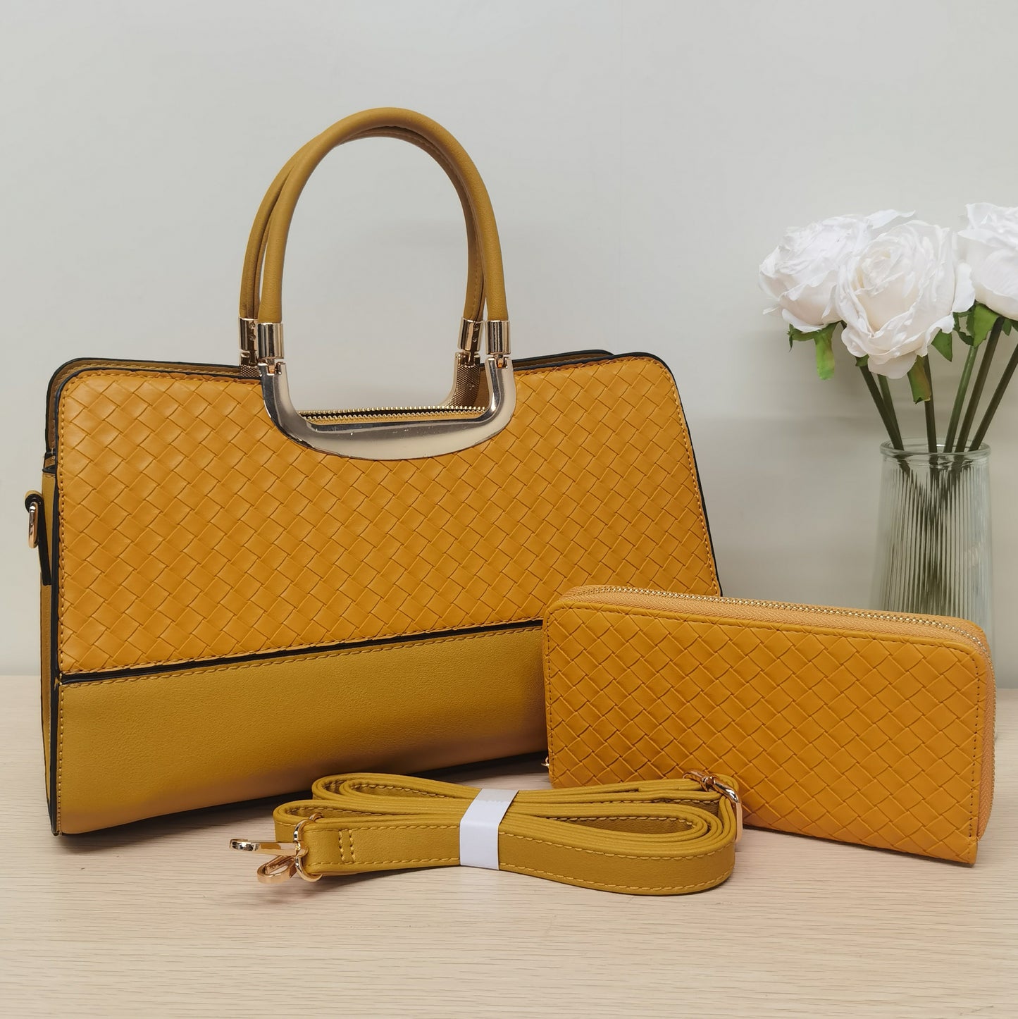 E64-New style women's large capacity handbag with wallet Boston bag woven pattern high quality tote bag