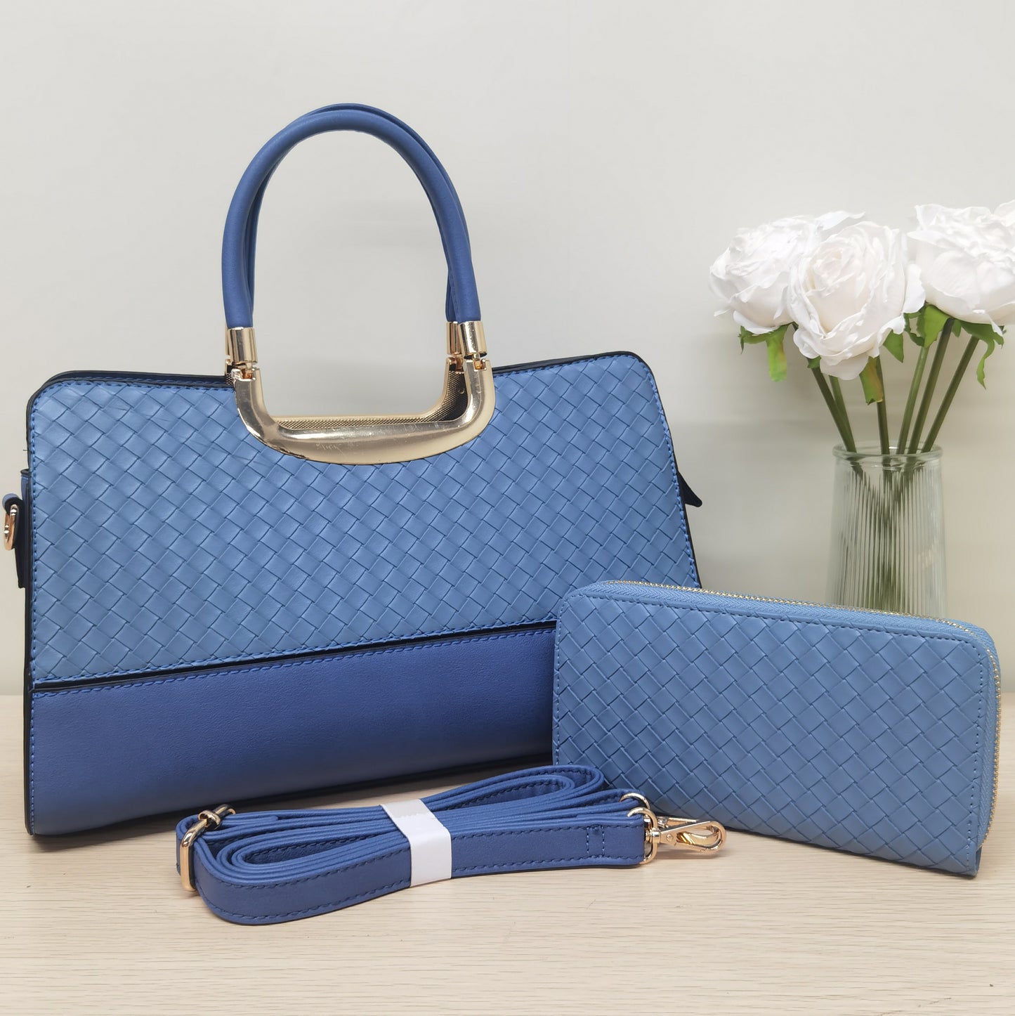 E64-New style women's large capacity handbag with wallet Boston bag woven pattern high quality tote bag