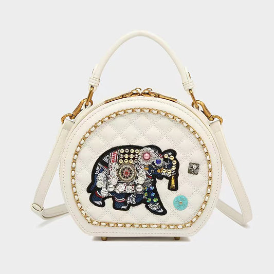 E86-New Women's Round Brick Handbag Cute Elephant Crossbody Bag Party Bag
