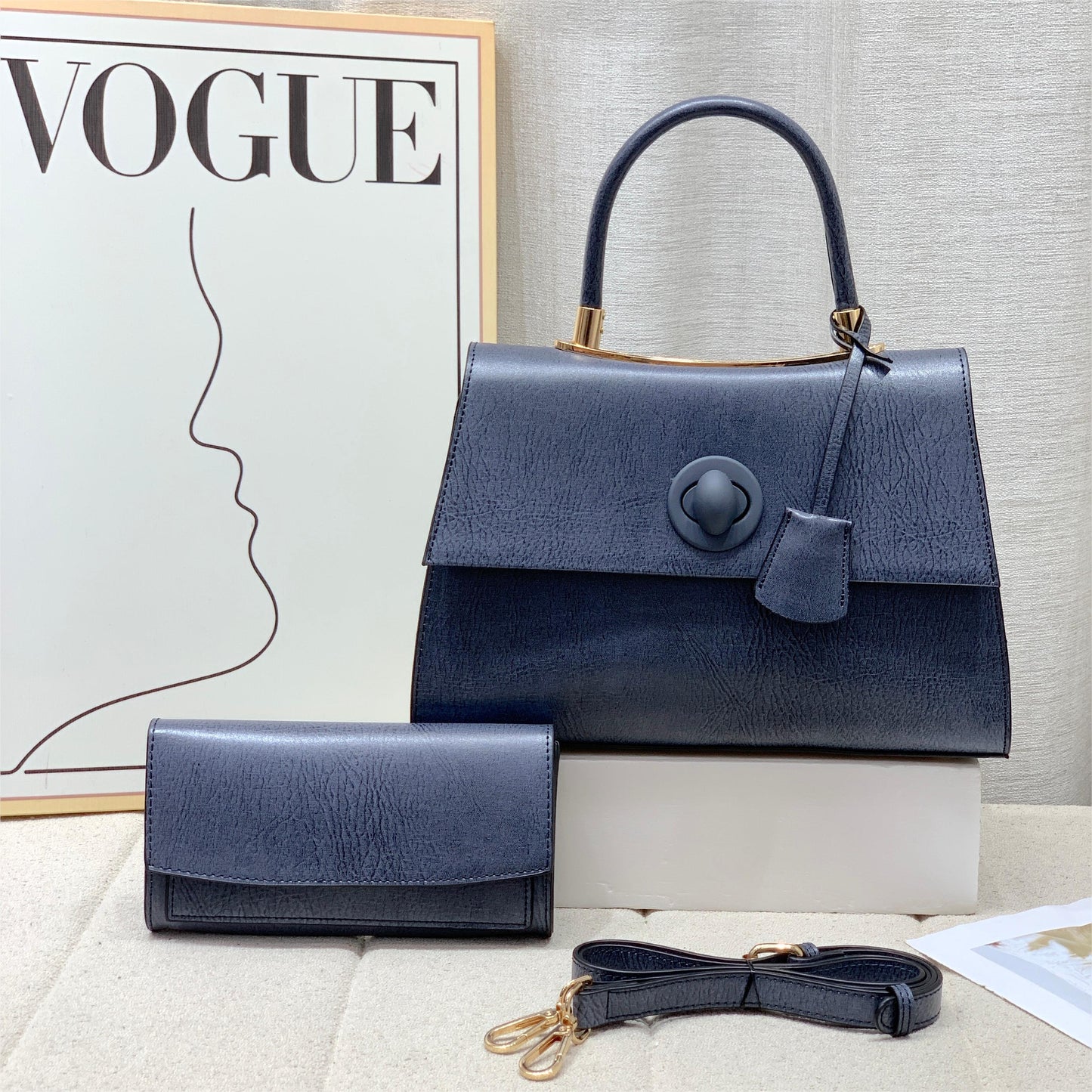 E104-New women's large capacity solid color handbag with wallet multi-compartment tote bag