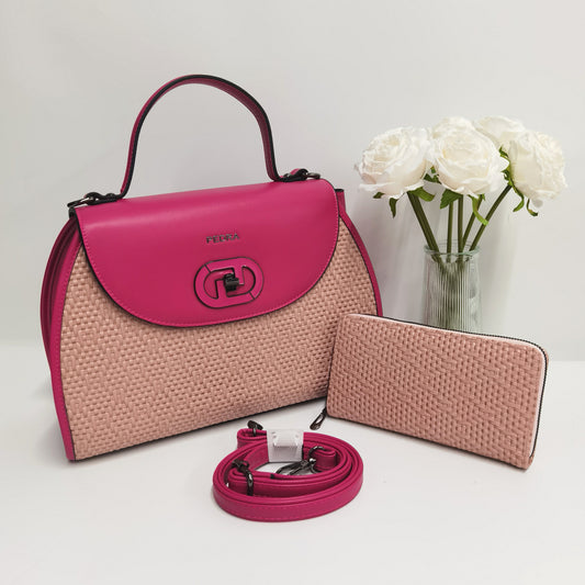 E117-New Women's Colorblock Weaving Pattern Large Capacity Handbag Multi-compartment with Wallet Tote Bag