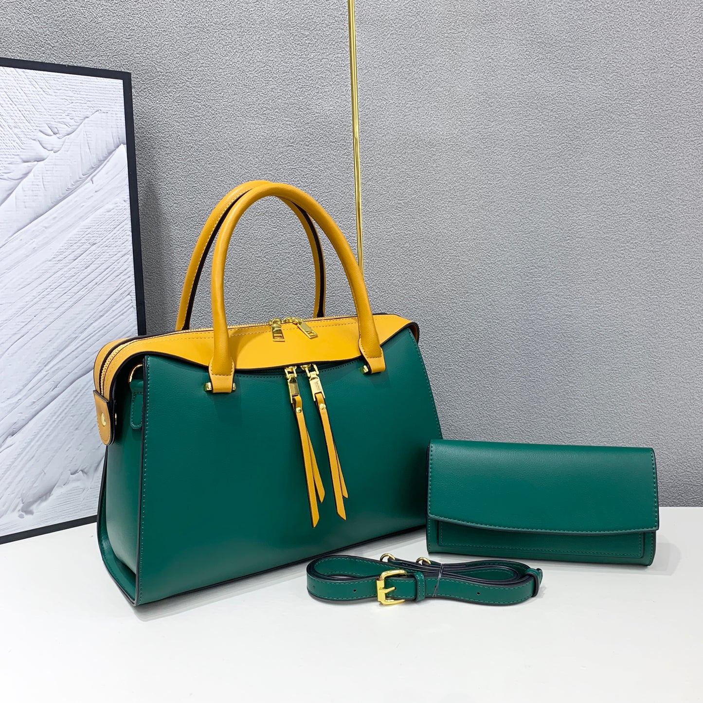 E121-New Women's Colorblock Large Capacity Multi-compartment Wallet Handbag High Quality Tote Bag