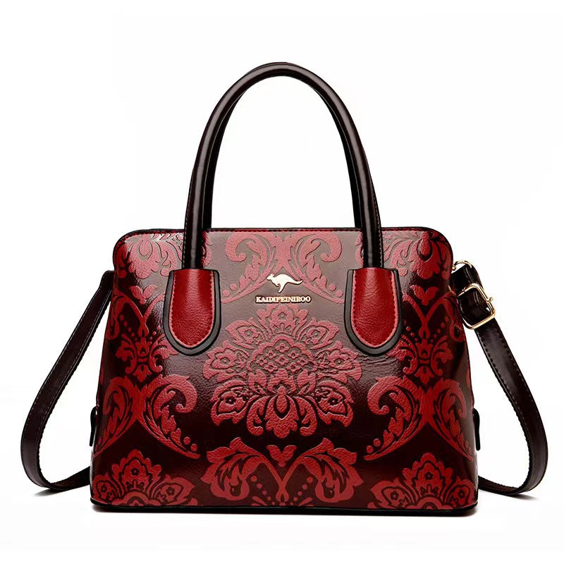 E43-2024 New Women's Kangaroo Bag Printed Crossbody Square Flower Handbag Tote Bag
