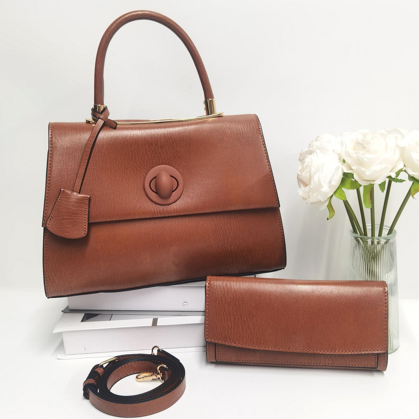 E104-New women's large capacity solid color handbag with wallet multi-compartment tote bag
