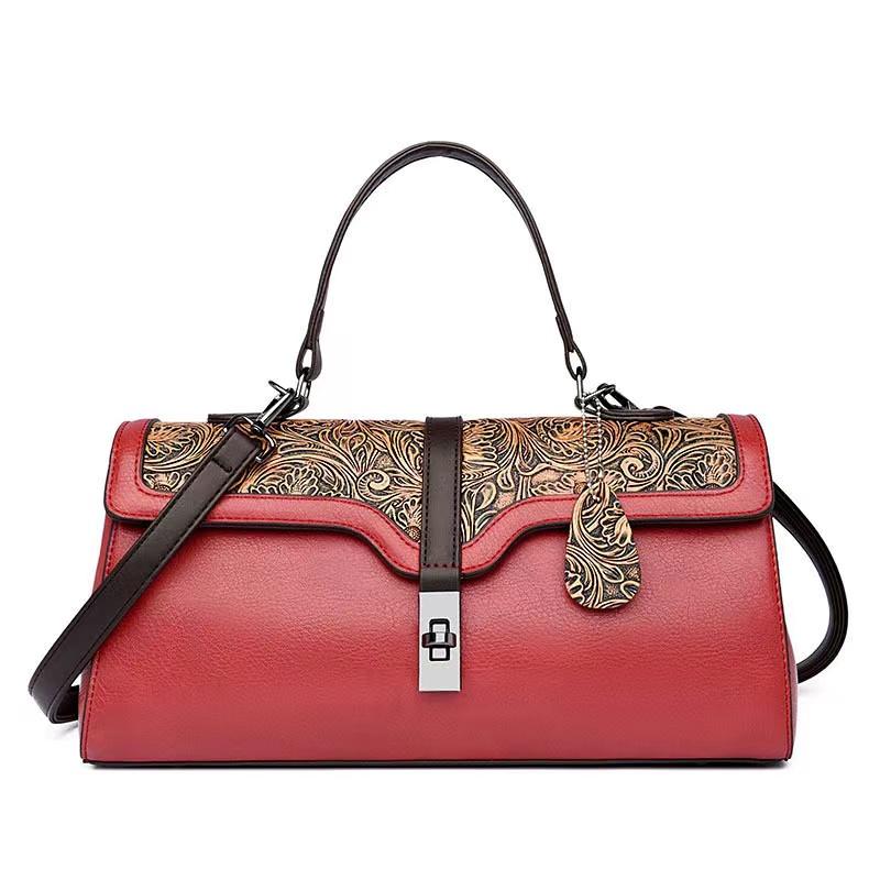 E108-New women's retro soft leather shoulder large capacity crossbody versatile handbag