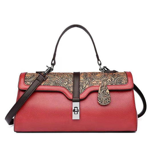 E108-New women's retro soft leather shoulder large capacity crossbody versatile handbag