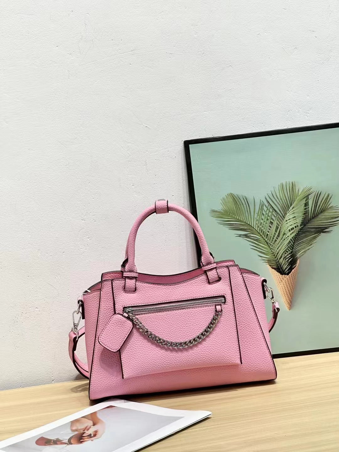 E114-New Women's Solid Color Multi-compartment Large Space Handbag Chain Tote Bag
