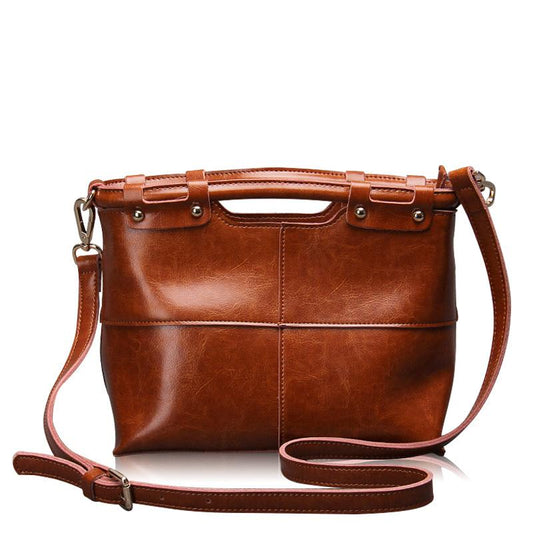 F09-【Genuine leather】Women's high-quality waxed cowhide shoulder crossbody bag handbag
