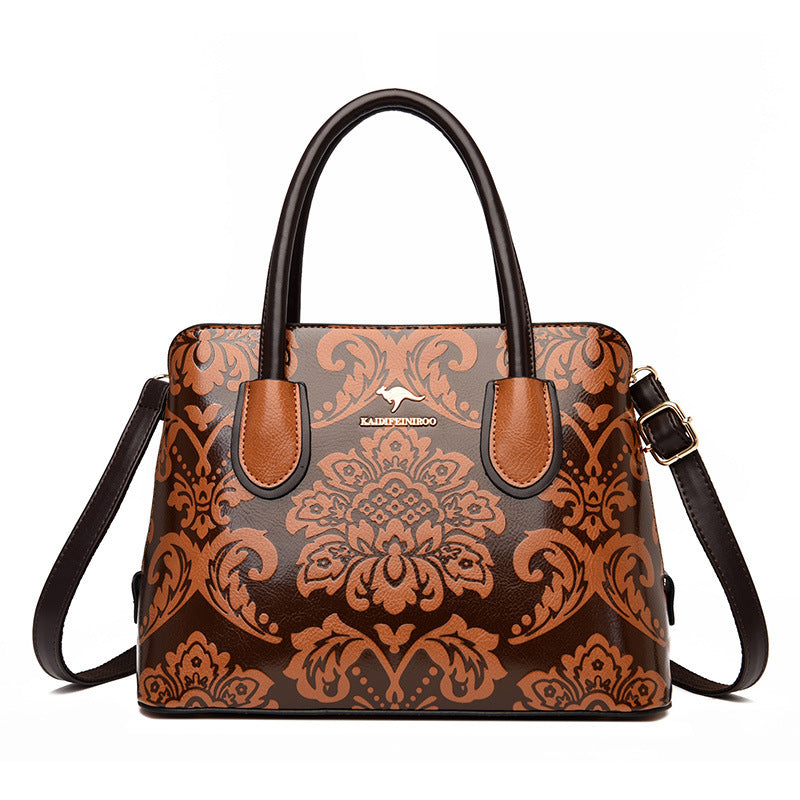 E43-2024 New Women's Kangaroo Bag Printed Crossbody Square Flower Handbag Tote Bag