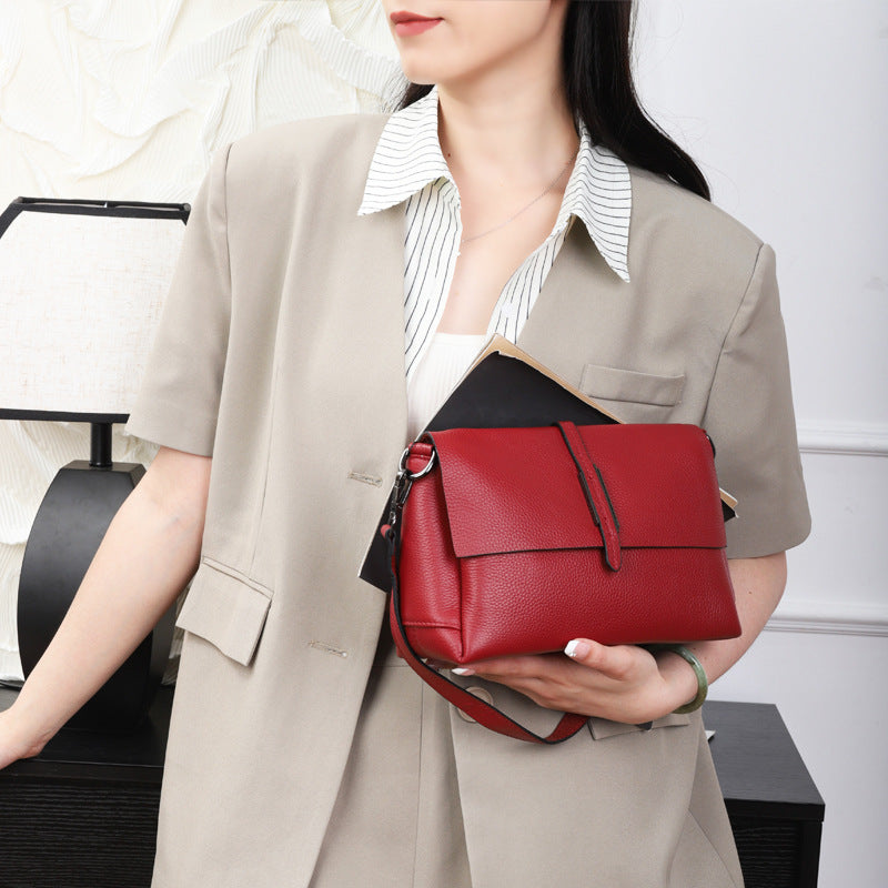 E02-【Genuine leather】Women's first-layer cowhide crossbody shoulder bag simple armpit bag mother bag