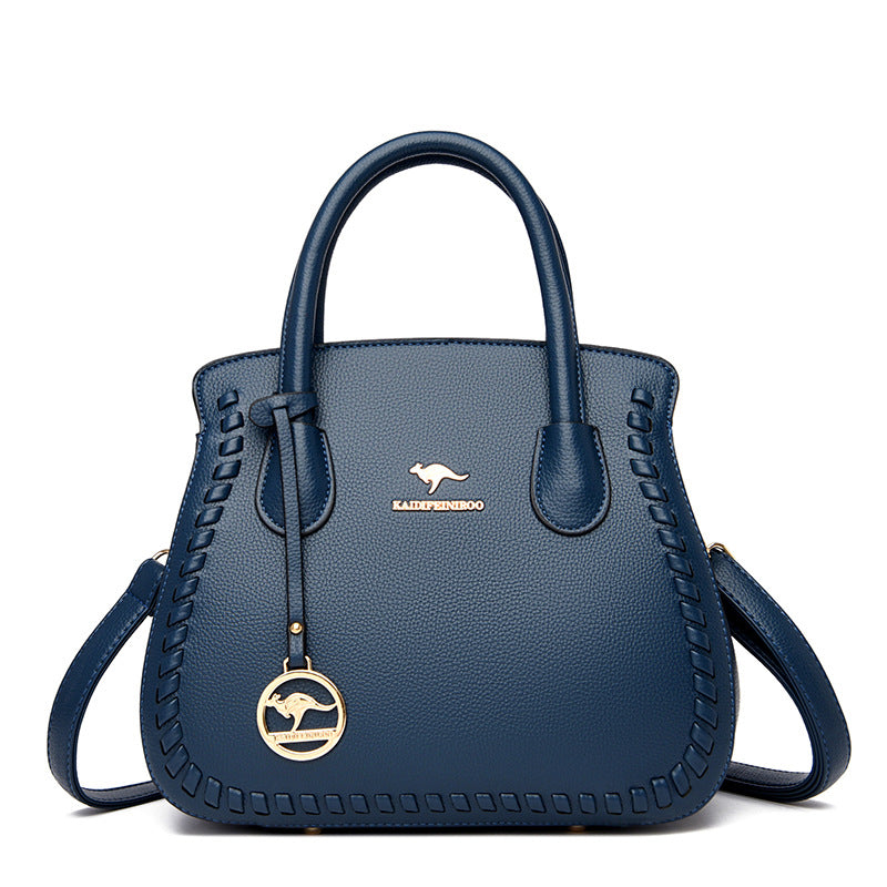 E38-2024 new style women's practical large-capacity shoulder bag kangaroo bag woven crossbody soft leather handbag