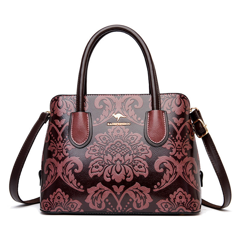 E43-2024 New Women's Kangaroo Bag Printed Crossbody Square Flower Handbag Tote Bag