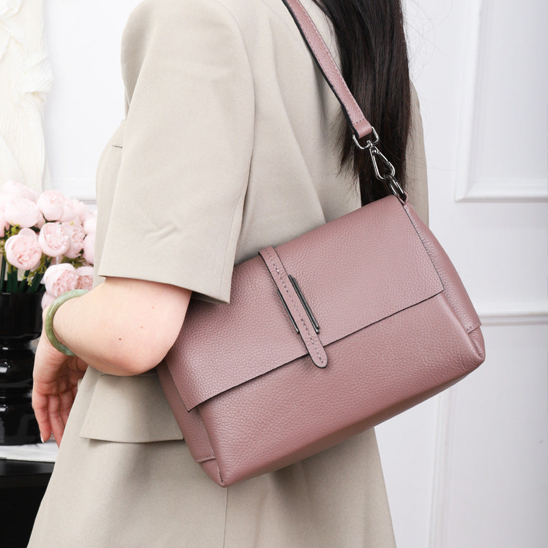 E02-【Genuine leather】Women's first-layer cowhide crossbody shoulder bag simple armpit bag mother bag
