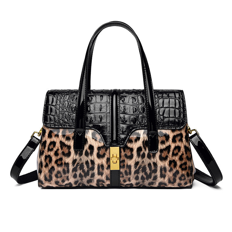 D09-Crocodile pattern women's handbag high-end middle-aged mother bag casual and shoulder crossbody bag