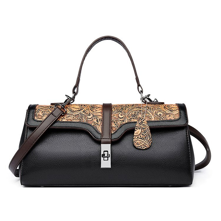 E108-New women's retro soft leather shoulder large capacity crossbody versatile handbag