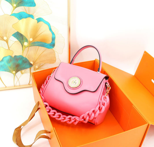 New E145 Women's Acrylic Chain Crossbody Tote Bag - High Quality Hand-held Bag, Kelly Style, Zipper Buckle, Polyester Lining