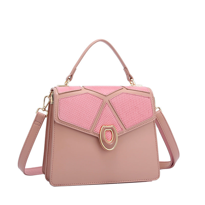 E124-New PU leather handbag commuter large capacity shoulder messenger bag color matching summer handbag