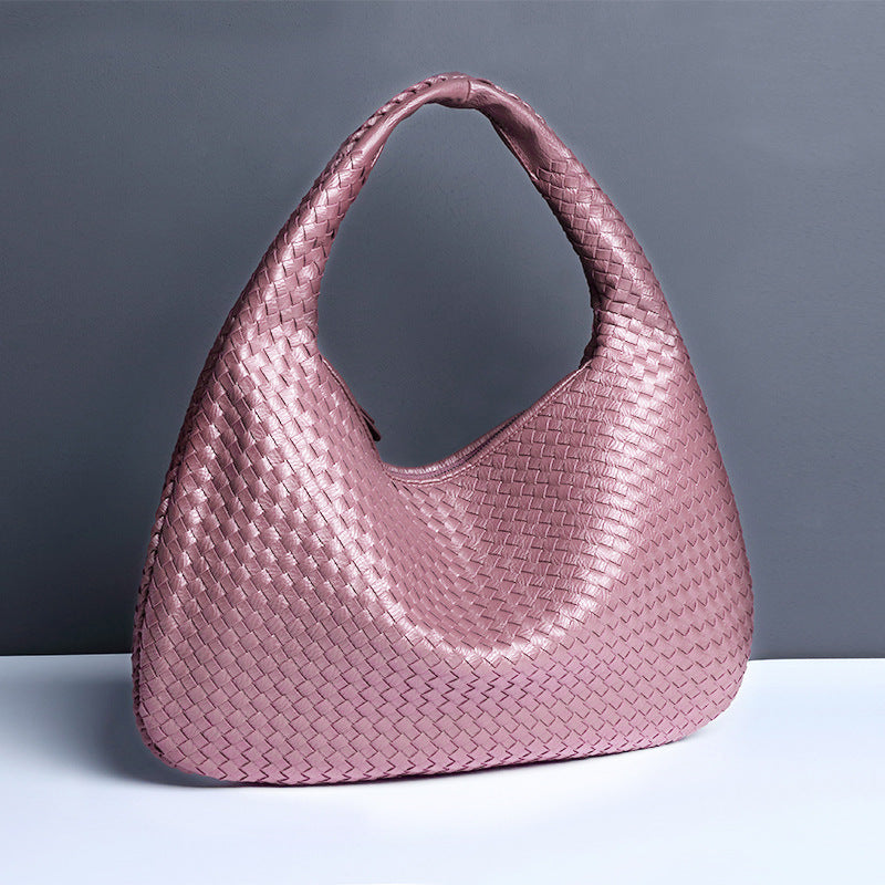 D41-Womens Leather Woven Handbag Top Handle Satchel Handbags, Large Hobo Tote Bag with Zipper Handmade Shoulder Purse Tote Bags