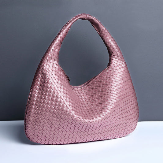 D41-Womens Leather Woven Handbag Top Handle Satchel Handbags, Large Hobo Tote Bag with Zipper Handmade Shoulder Purse Tote Bags