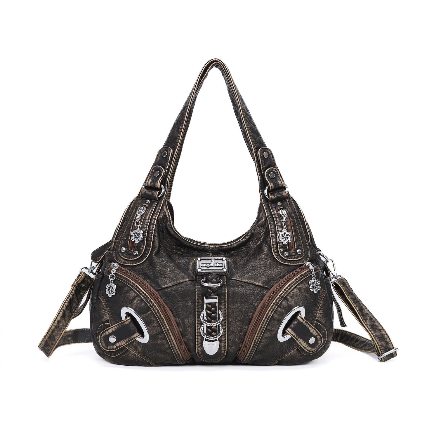 E41-New style washed fabric large-capacity shoulder bag soft leather texture retro fashion solid color casual handbag